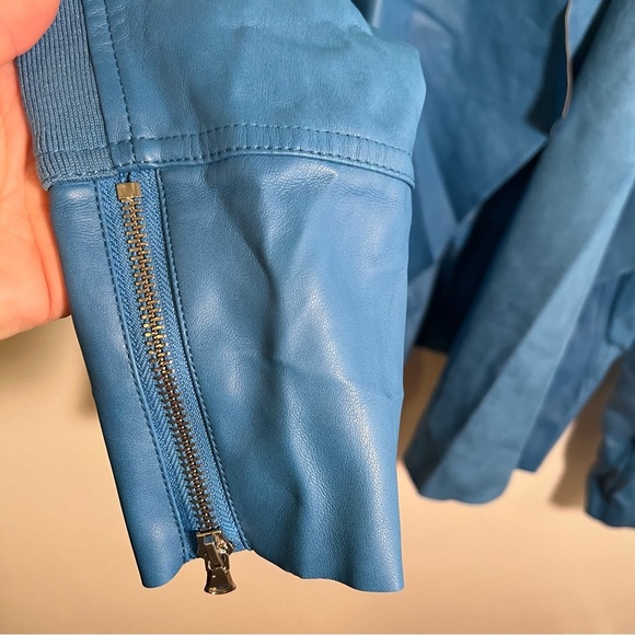 INC International Concepts Vegan Leather Draped Front Jacket Blue M - Picture 6 of 13